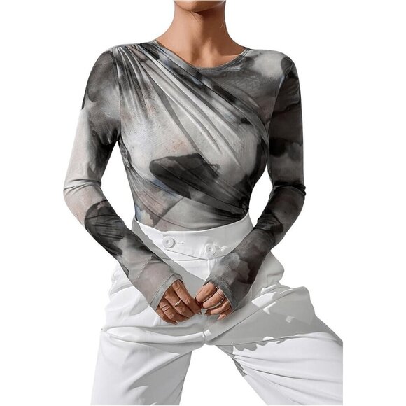 Long Sleeve Bodysuit Grey Sexy Fit Comfy Lightweight Layering Top Fall Winter - Picture 5 of 5